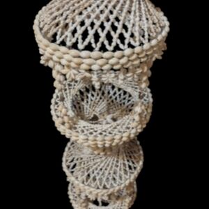 Very large Vintage Sea Shell Tiered Planter Holder Hanging Decor MCM 5' tall